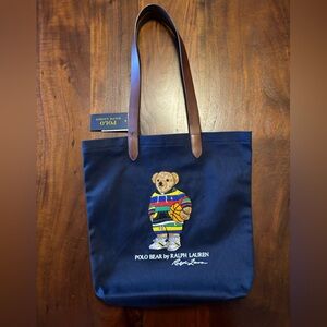 Ralph Lauren Blue Tote with Colorful Basketball Polo Bear NWT